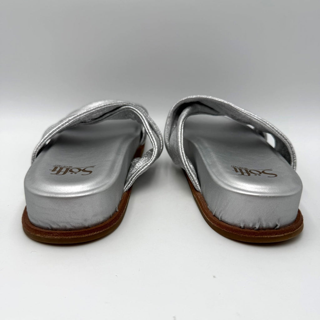Sofft Womens Ainsworth Slide Sandals Size 7 Silver Metallic Leather NWOB