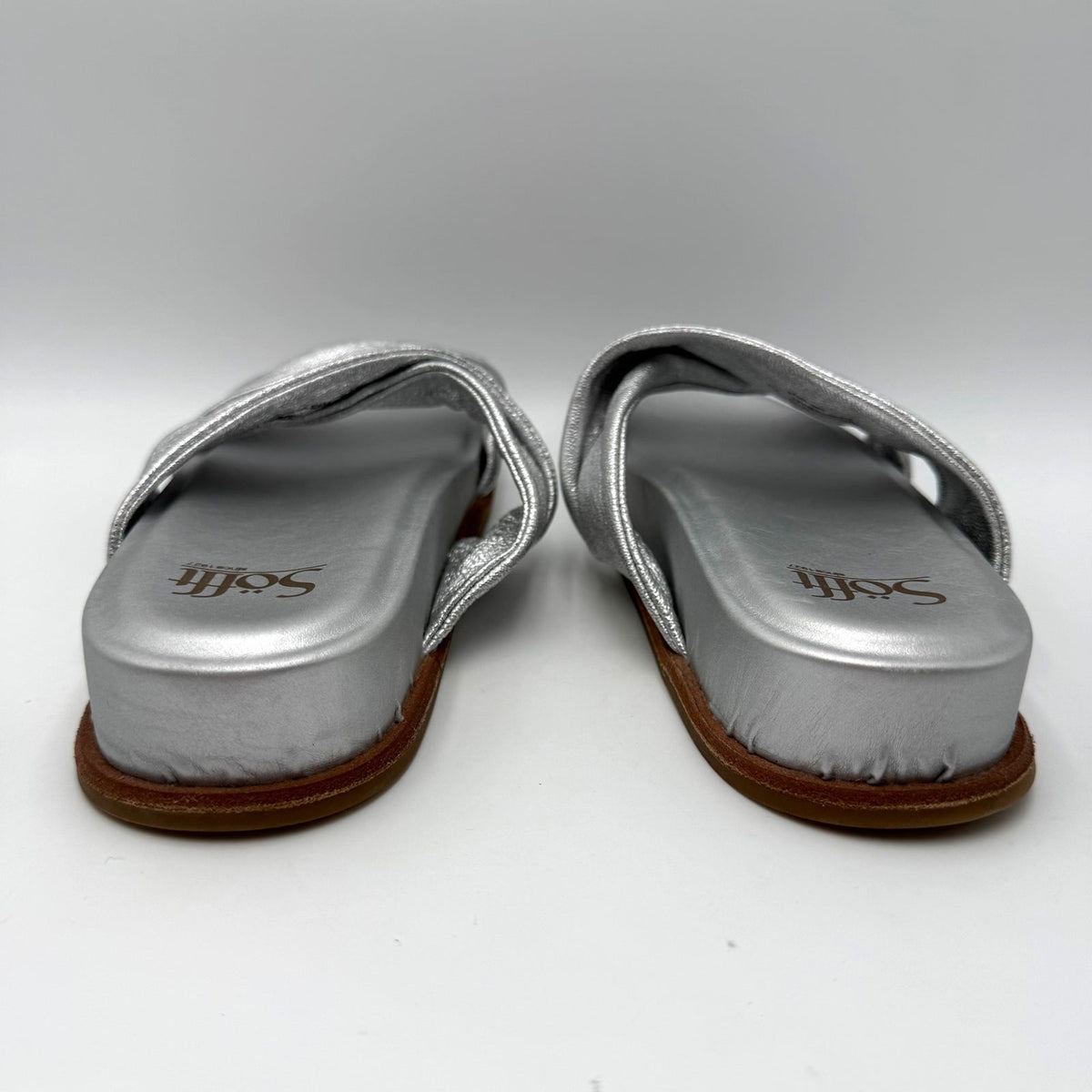 Sofft Womens Ainsworth Slide Sandals Size 7 Silver Metallic Leather NWOB