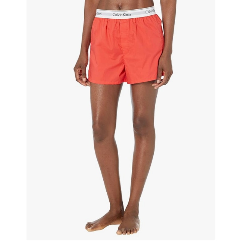 CALVIN KLEIN Womens Modern Sleep V Day Boxer Shorts XS Orange Cotton NWT
