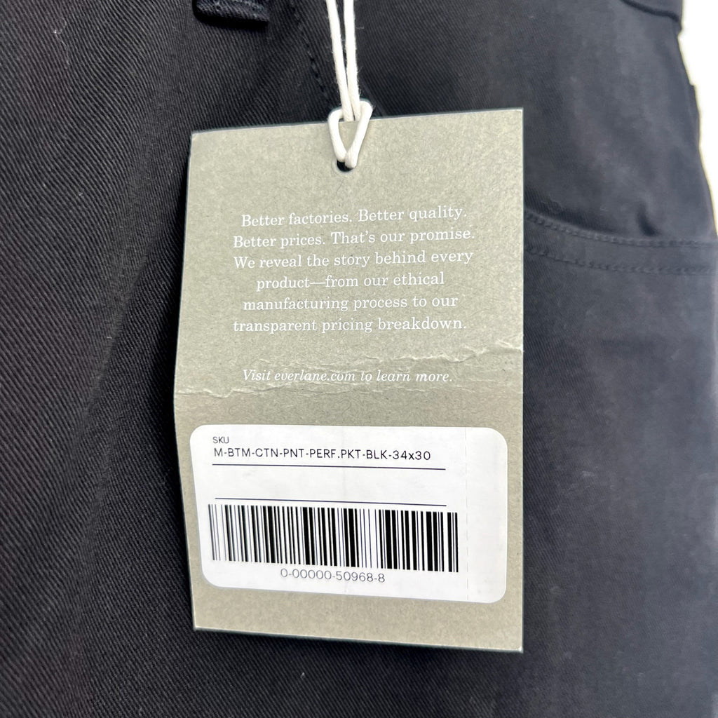 EVERLANE Men's The Performance 5-Pocket Pants 34x30 Black Chino Stretch NWT