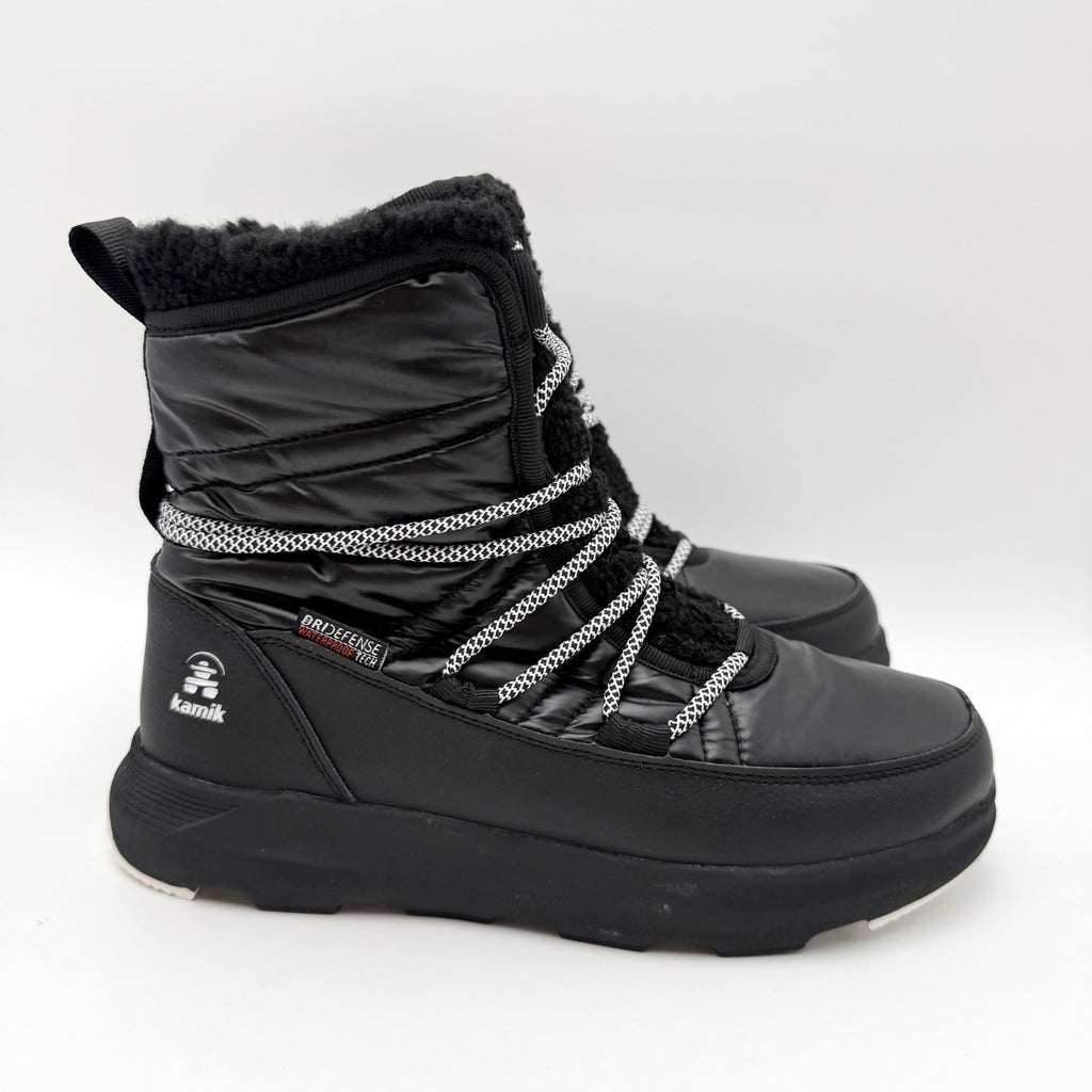 Kamik Womens Lea Pull Winter Boots US 7 M EU 38 Black Fleece NIB