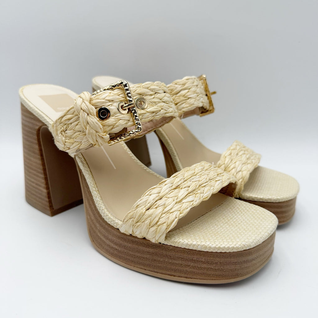 Dolce Vita Womens Landry Heeled Sandals SIZE 8.5 M Vanilla Raffia Cream NWOB