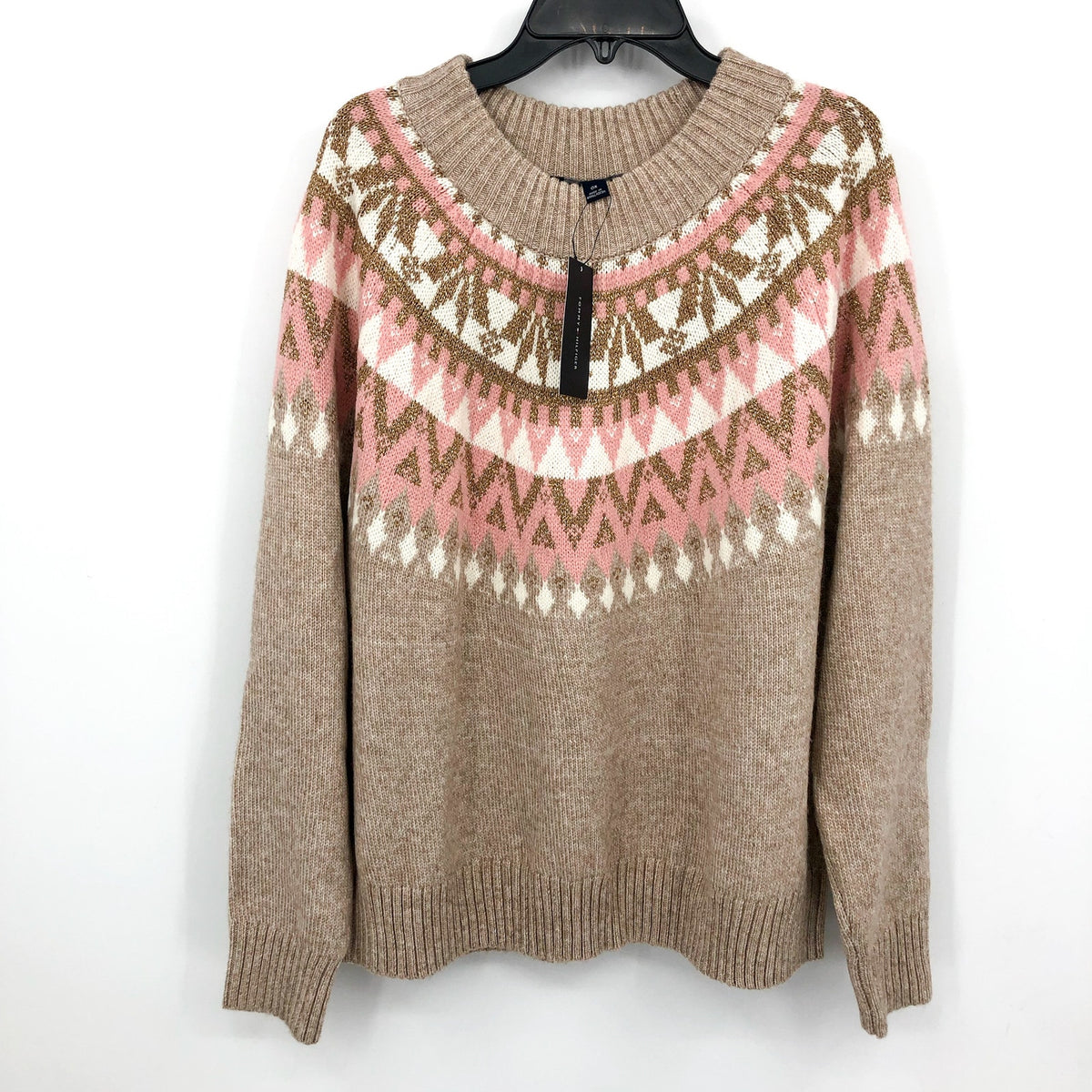 TOMMY HILFIGER Half Snowflake Sweater 0X Beige Raglan Pullover NWT