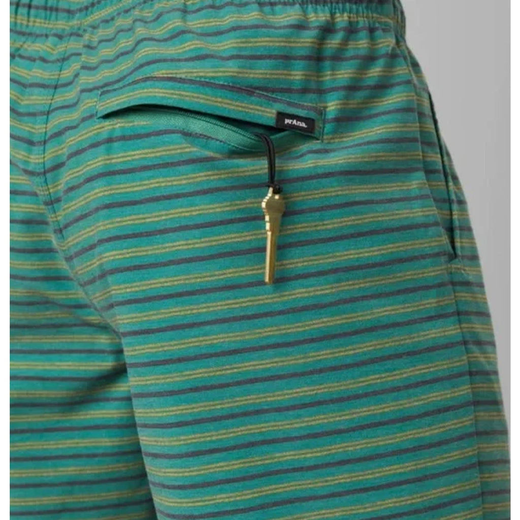 PRANA Men's Metric Swim Shorts Large Green Blue Cove Stripe 8" Inseam NWT