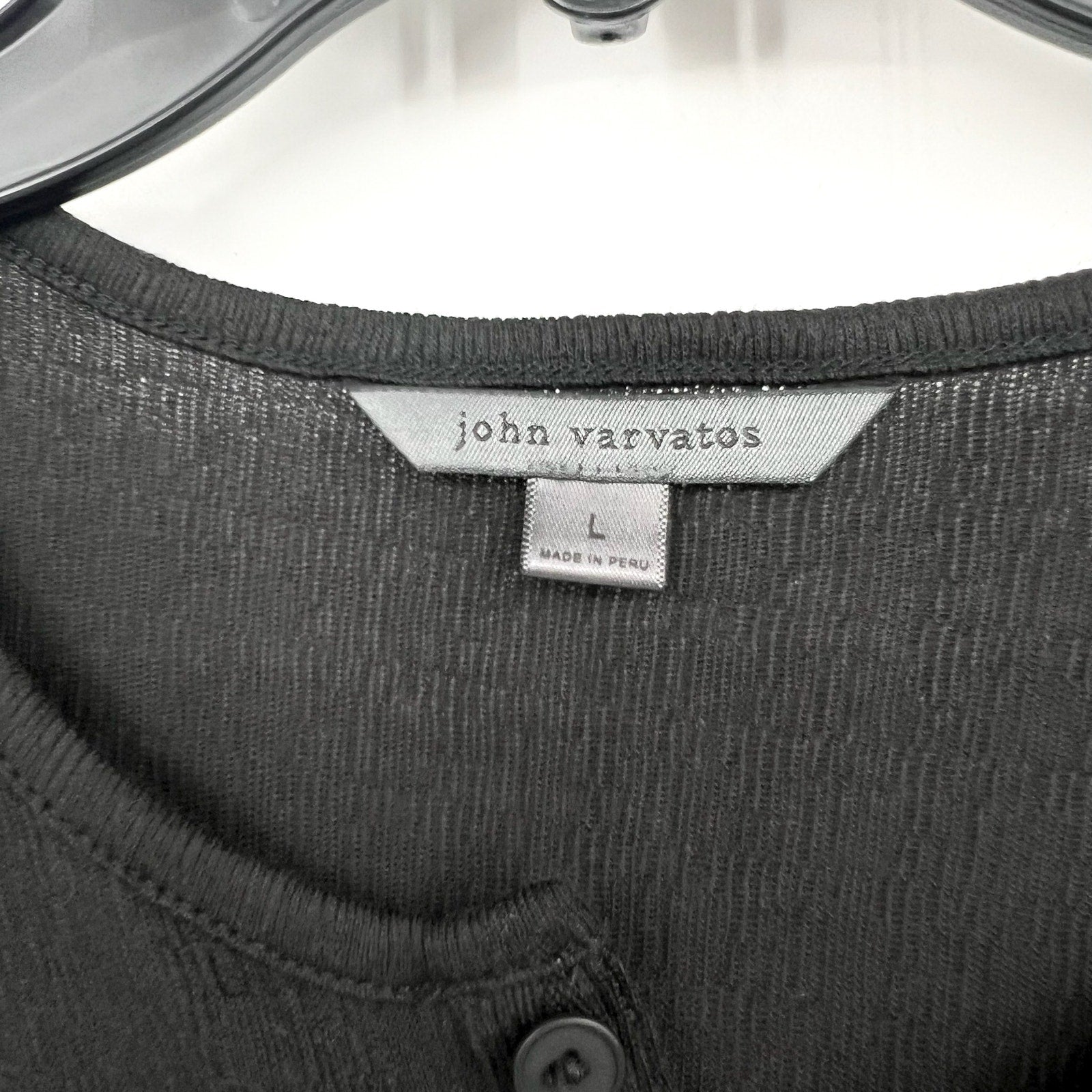 JOHN VARVATOS Men's Walden Henley Shirt Large Black Long Sleeve NWT