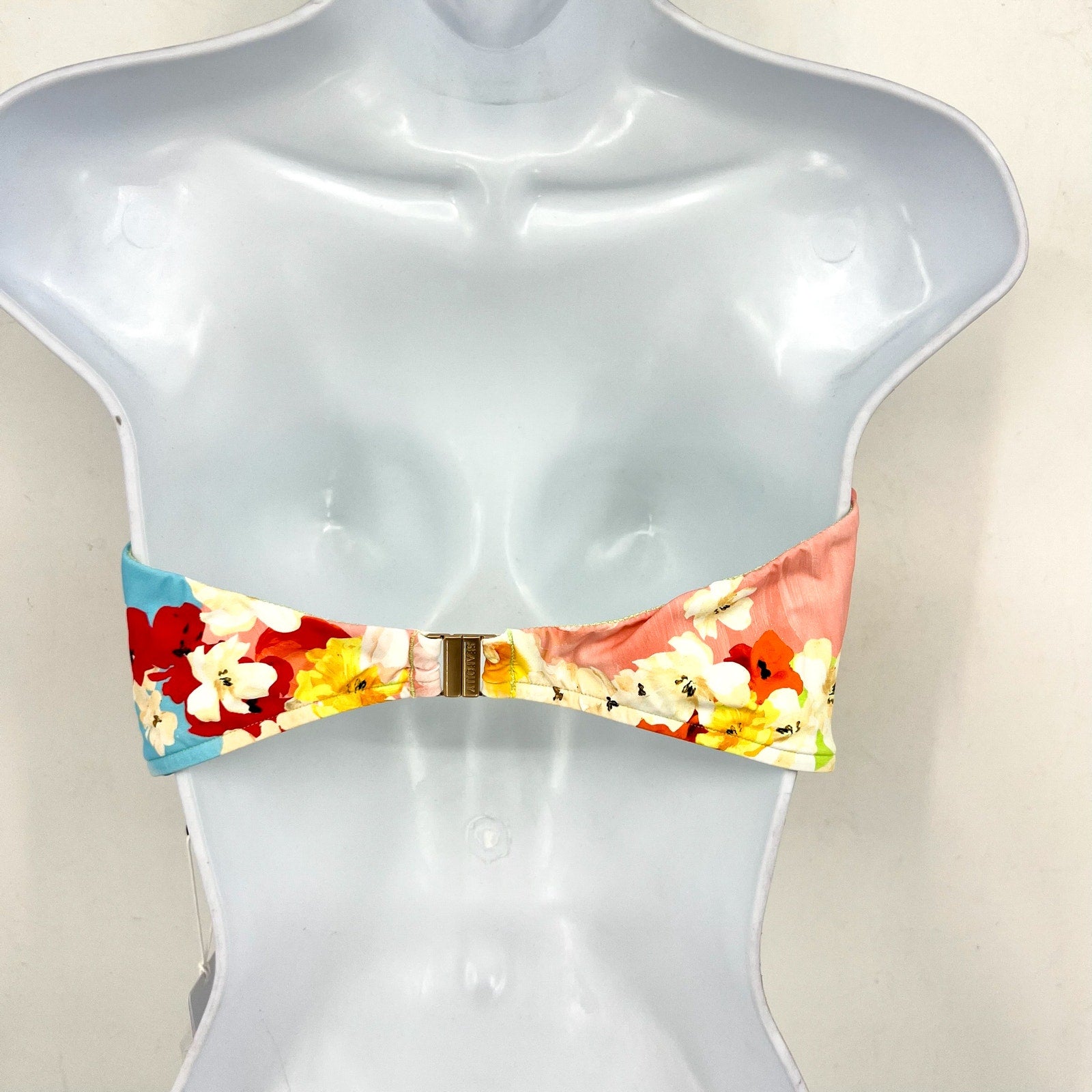 SEAFOLLY Women's Cuba Bandeau Bikini Top Size 10 Turquoise Multi Printed NWT