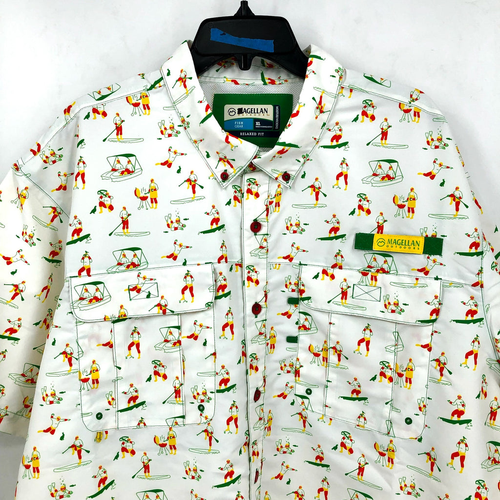 MAGELLAN Mens Life As A Luchador Fishing Shirt XL White Print Short Sleeve NWOT