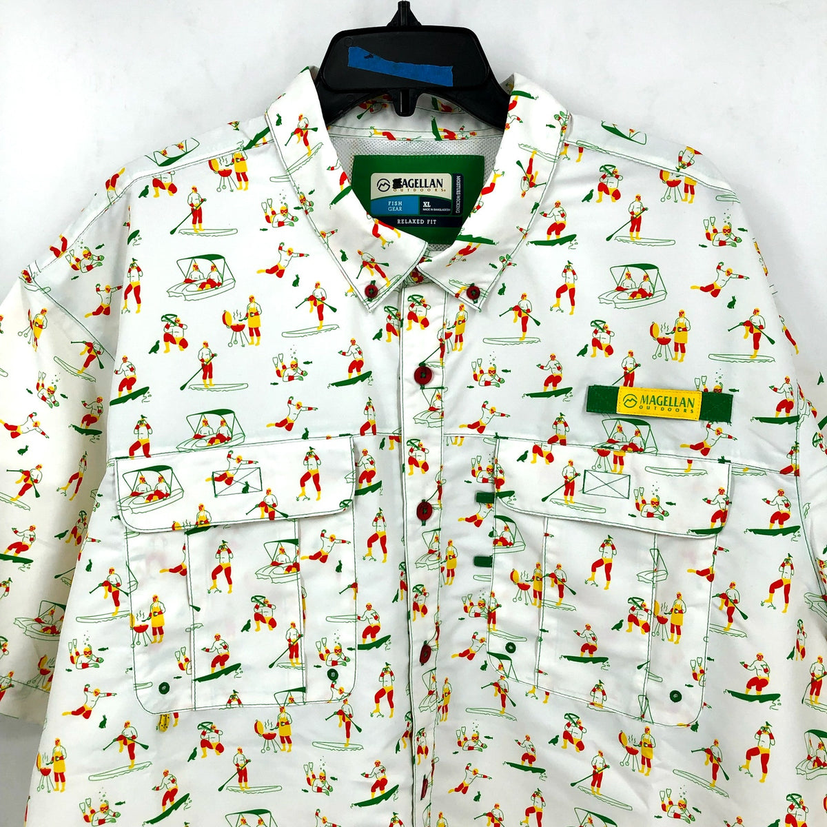 MAGELLAN Mens Life As A Luchador Fishing Shirt XL White Print Short Sleeve NWOT
