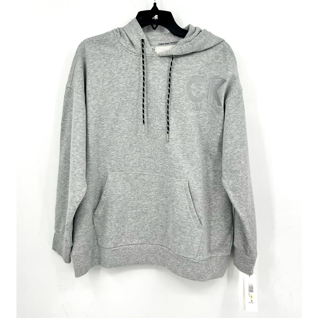 CALVIN KLEIN Women's Logo Hoodie Medium Pearl Grey Pullover Sweatshirt NWT