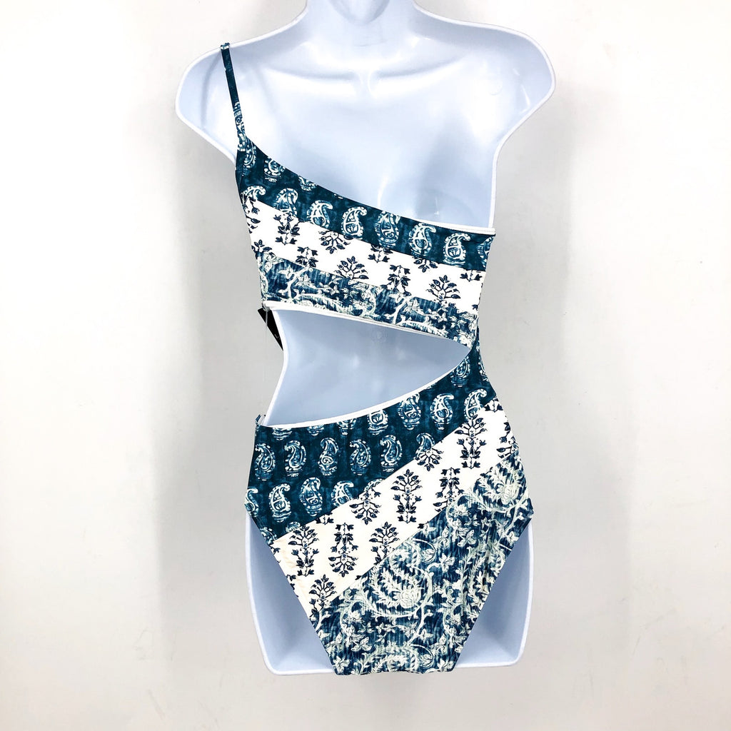 Lauren Ralph Lauren Printmix One Shoulder One Piece Swimsuit Size 8 Blue NWT