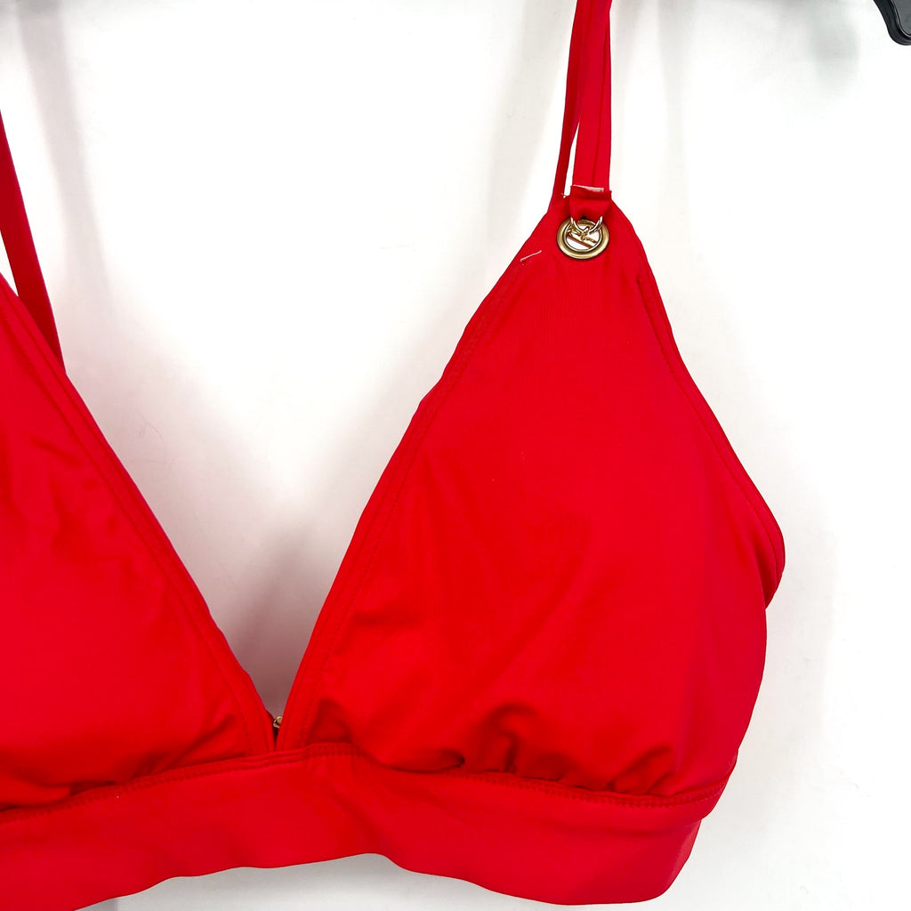 LAUREN RALPH Toggle V Neck Bikini Top Size 12 Red LAUREN Beach Club Solids NWT