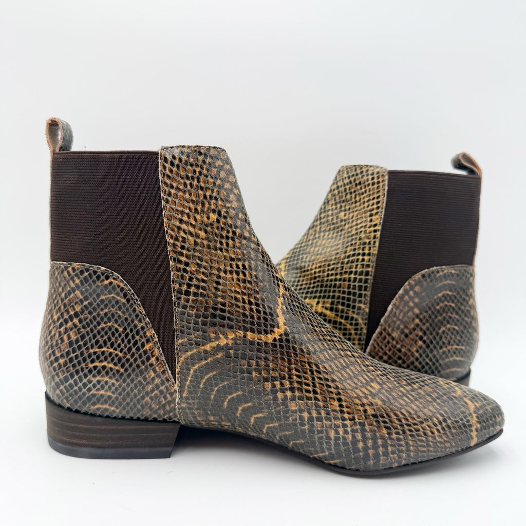 Lucky Brand Womens LK Gleldo Ankle Boot Size 5 Brown Snake Embossed Leather NIB