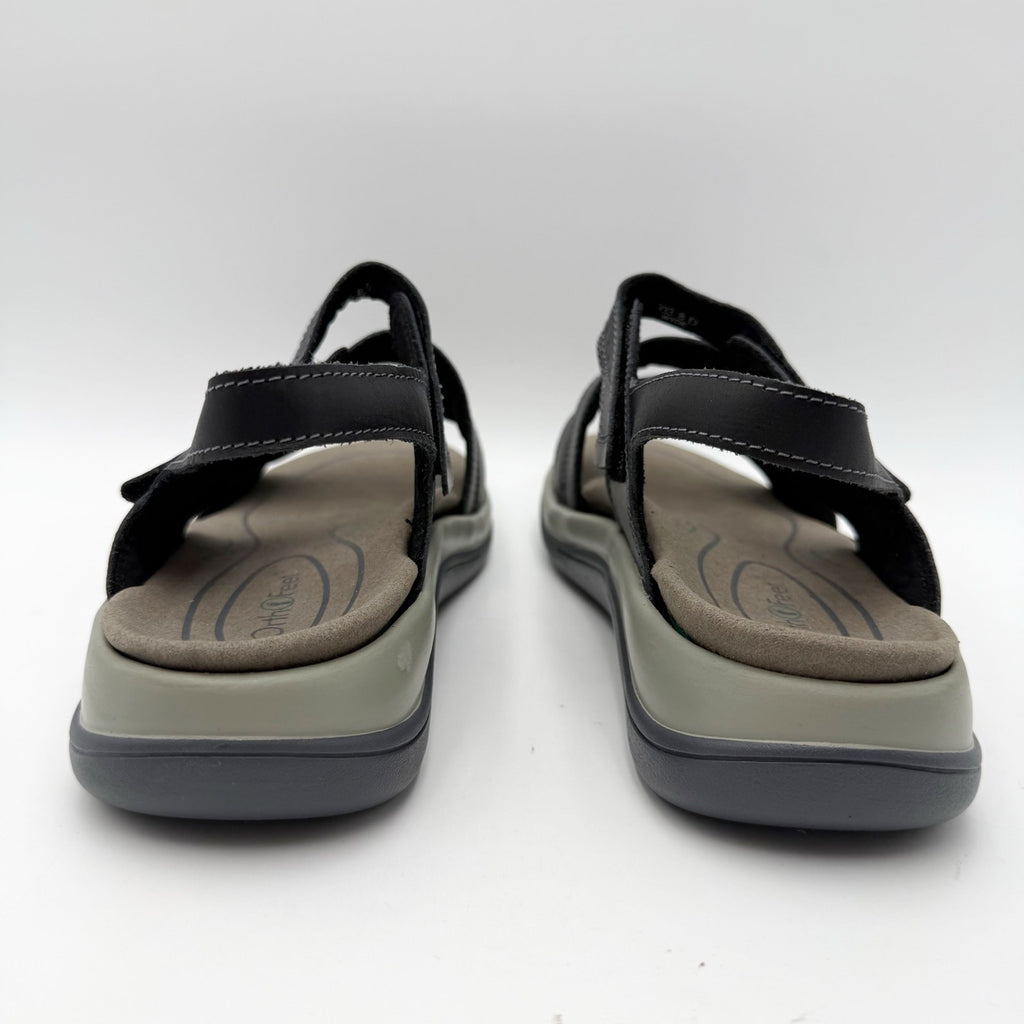 OrthoFeet Womens Naxos Sandals Size 8 Wide Black Leather Comfort NIB