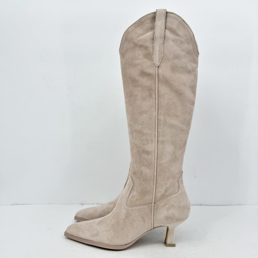 Dolce Vita Womens Ariana Boots US 9 EU 40 Taupe Suede Heel Western NIB