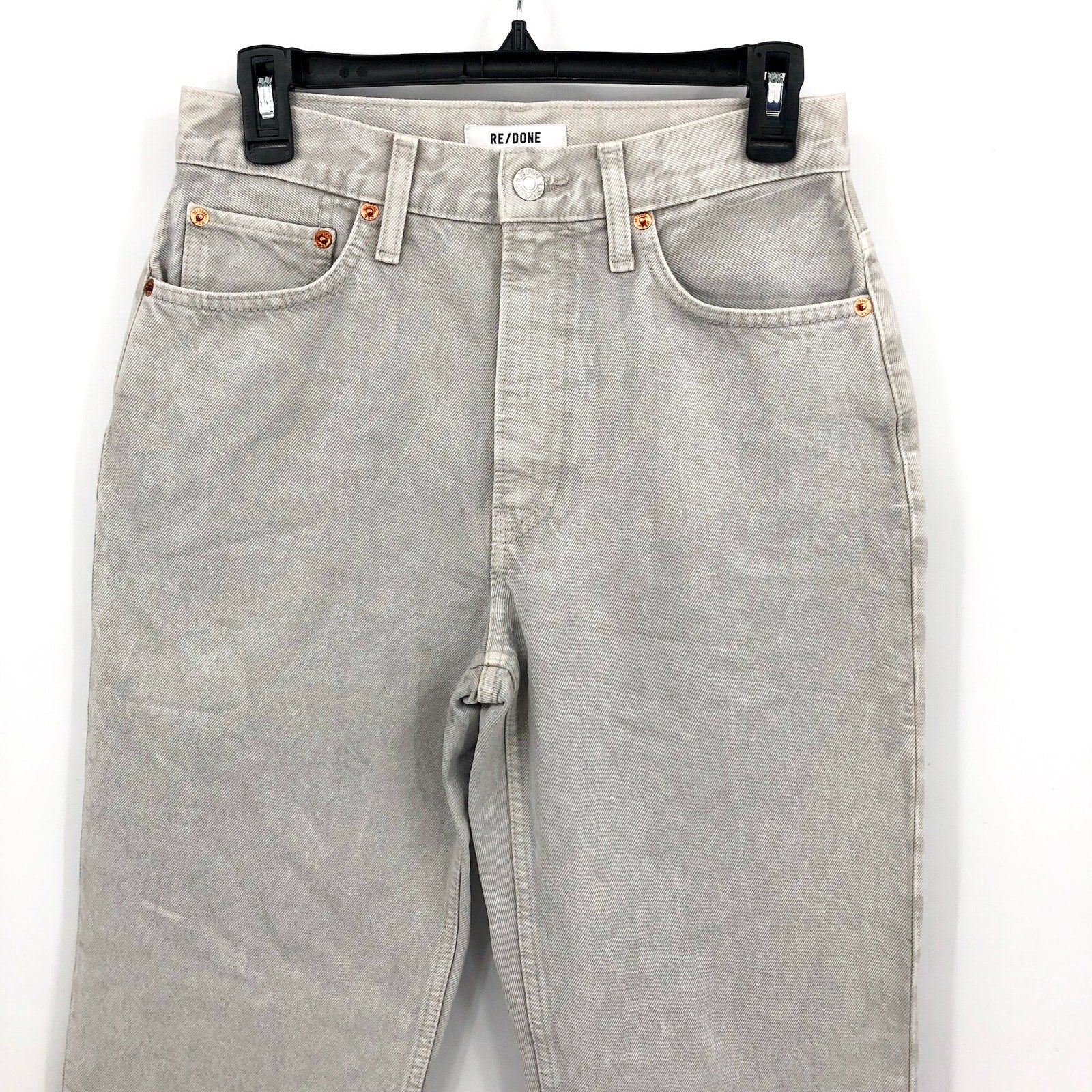 RE/DONE Women's High-Rise Tapered Jeans 2/26 Light Grey Rigid Denim Relaxed NWOT