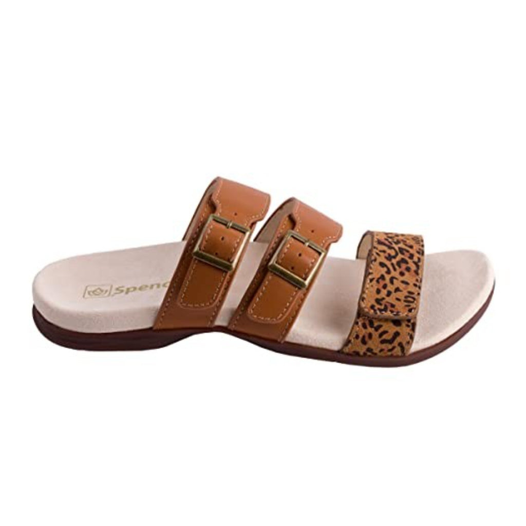 Spenco Womens Orchid Saddle Sandals 7.5 Wide EU 38D Cheetah Brown NIB