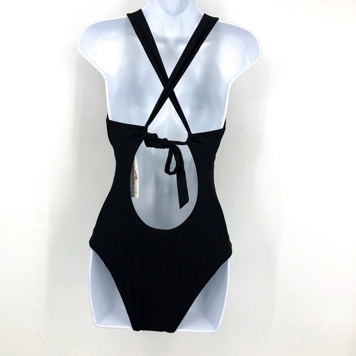 BECCA Women's Modern Edge Gia One Piece Swimsuit Medium Black Lace Up Corset NWT