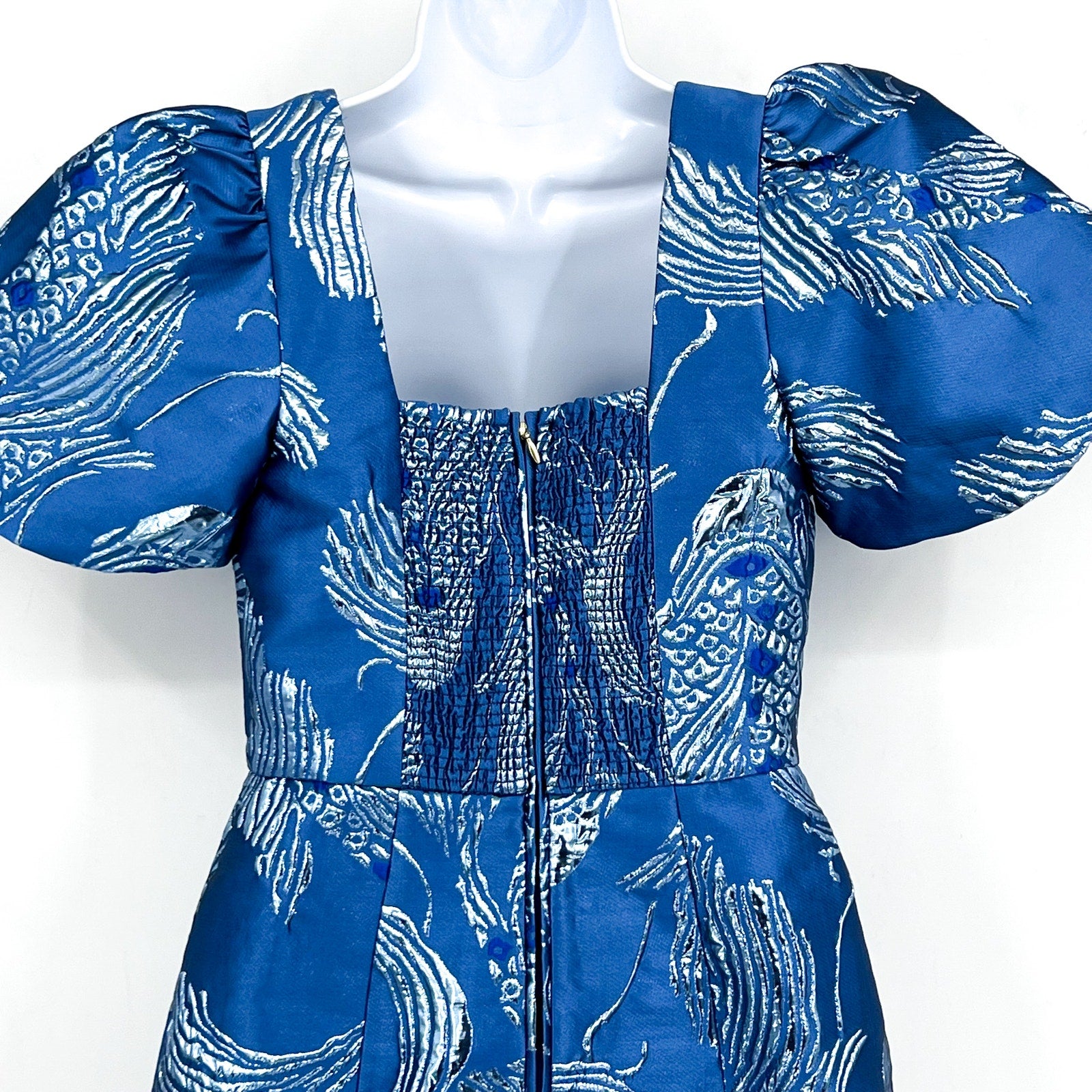 LILLY PULITZER Booker Romper Size 2 Blue Dancing Koi Metallic Jacquard NWOT