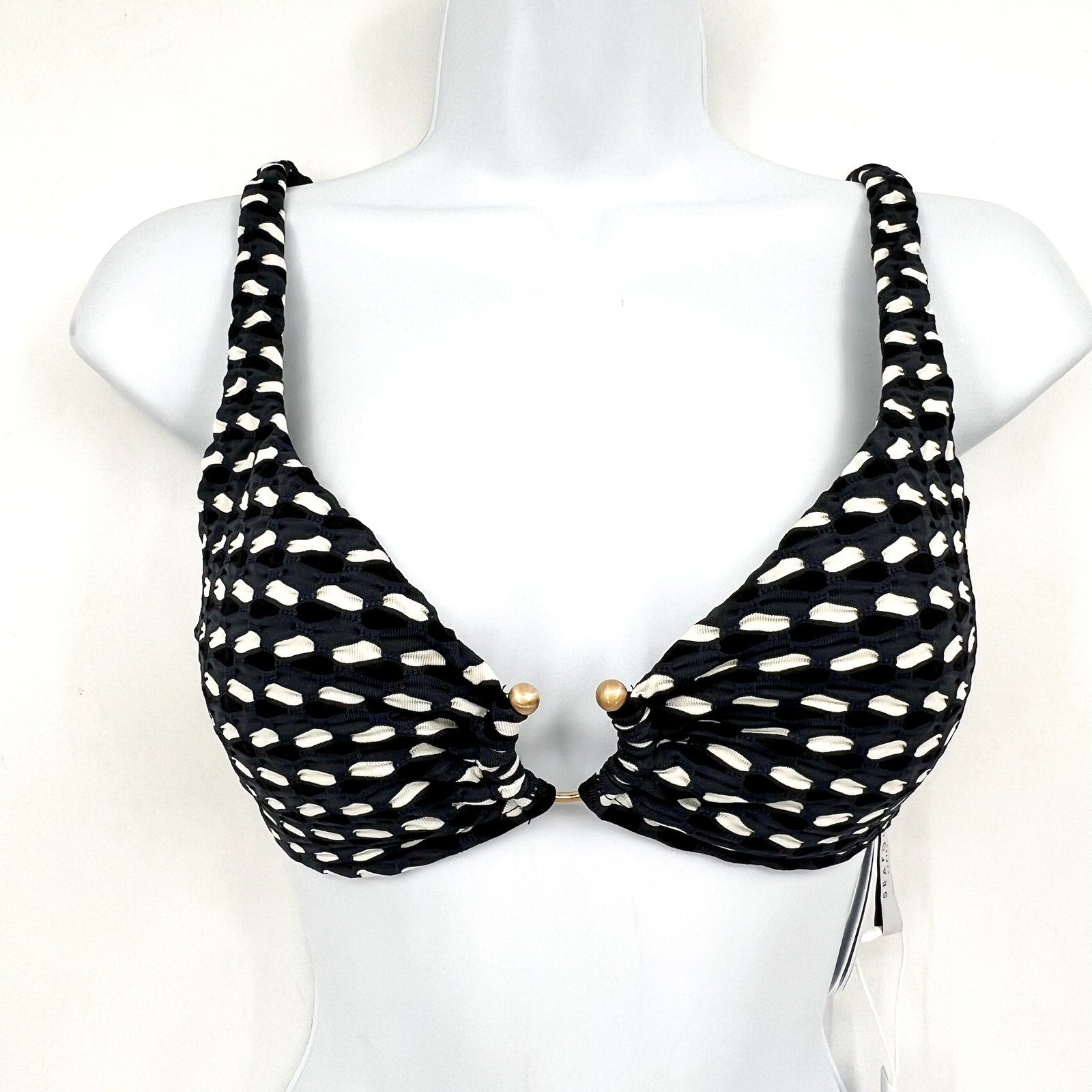 SEAFOLLY Women's Mala Ring Front Tank Bikini Top Size 6  Black Printed NWT