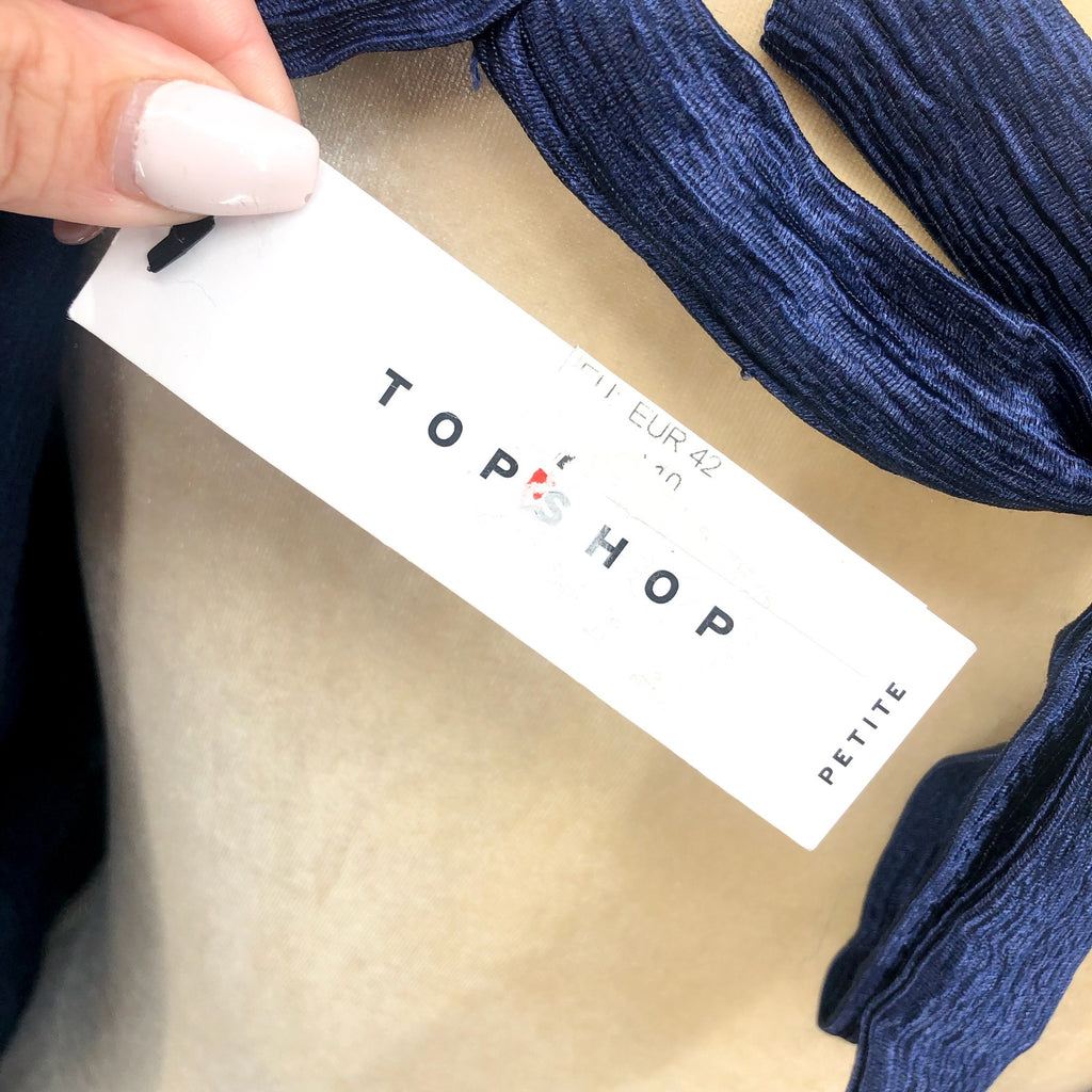 TOPSHOP Open Back Midi Dress Size 10 Midnight Blue Premium Textured Jacquard NWT