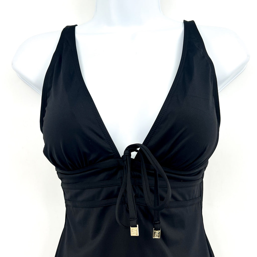 TOMMY BAHAMA Pearl Tie-Front One-Piece Swimsuit Size 6 Black V Neck NWOT