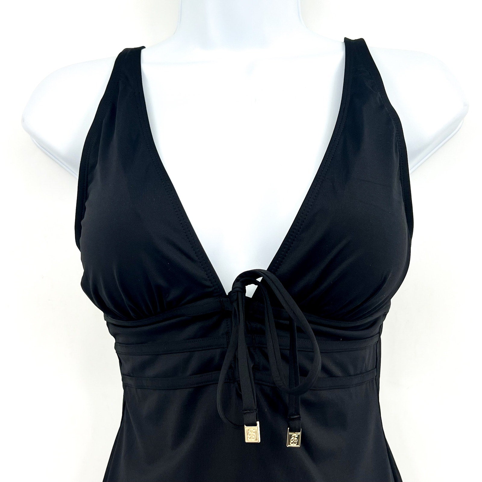 TOMMY BAHAMA Pearl Tie-Front One-Piece Swimsuit Size 6 Black V Neck NWOT