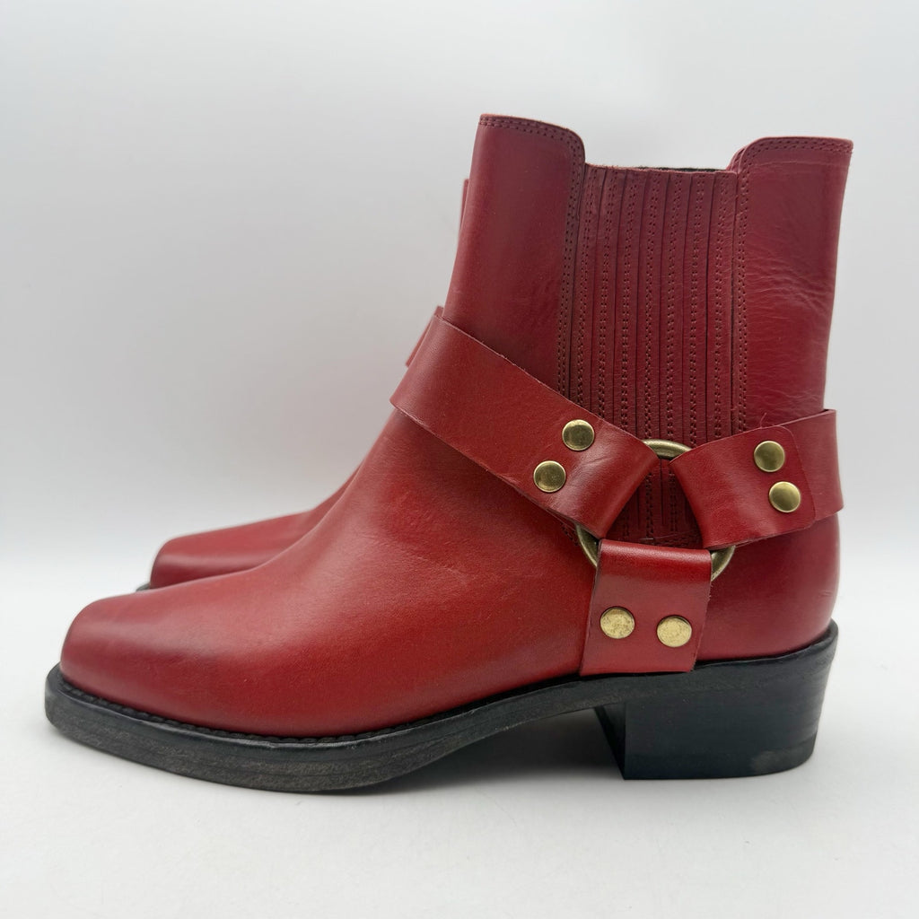 RE/DONE Womens Cavalry Ankle Boots EU 37 US 7 Red Leather NWOB