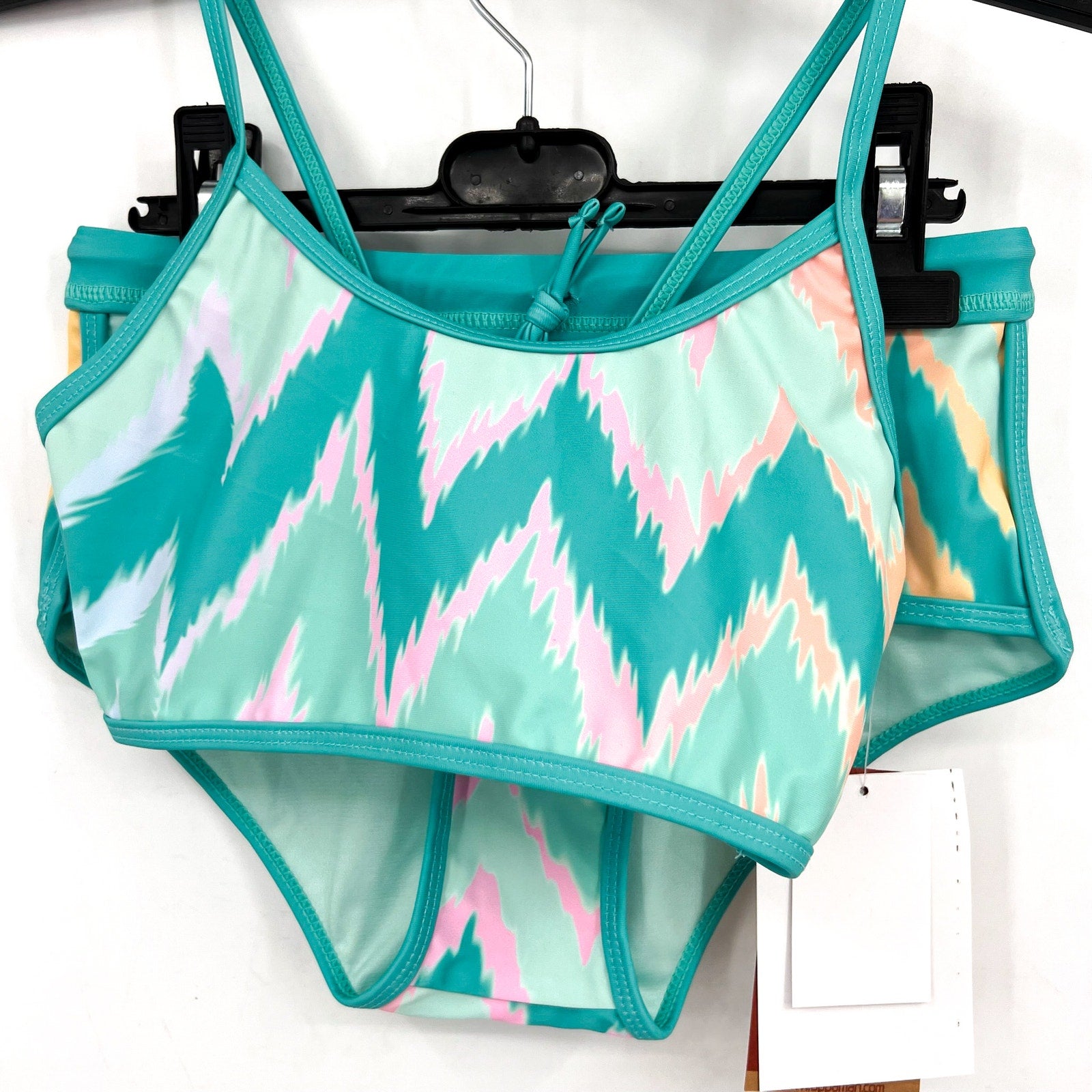 APPAMAN Girls Ikat Stella Bikini Swim Set Size 10 Teal Green Printed UPF NWT
