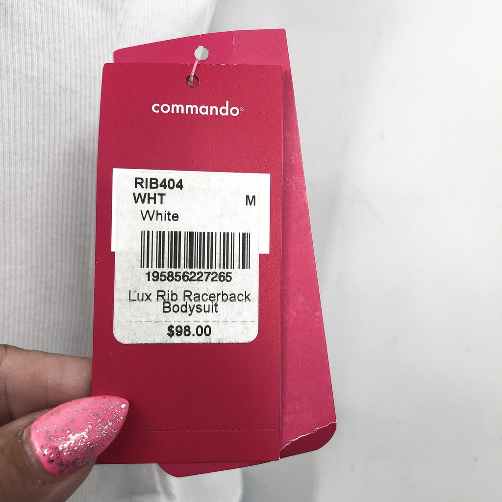 COMMANDO Women's Luxury Rib Racerback Bodysuit Medium White Tank Thong NWT