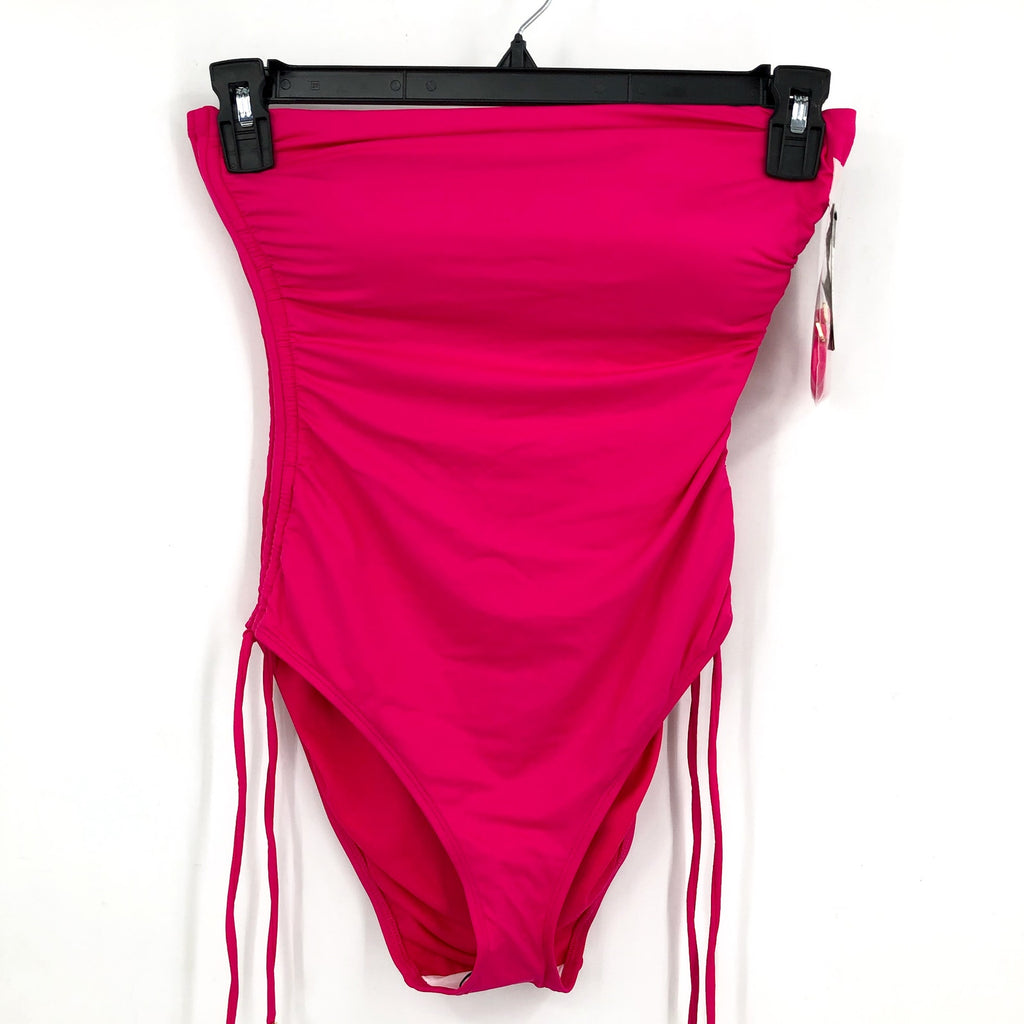 LAUREN RALPH LAUREN Bandeau One Piece Swimsuit Size 8 Pink Beach Club Ruched NWT