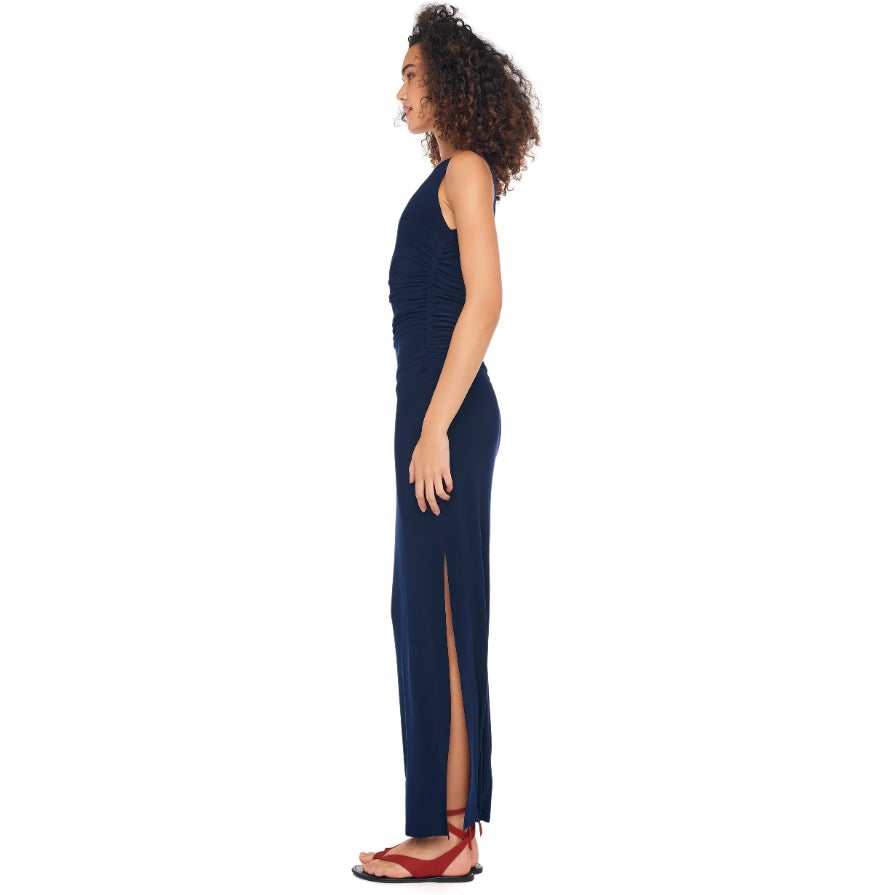 NORMA KAMALI Women's Sleeveless Shirred Waist Gown Large/40 Blue True Navy NWT