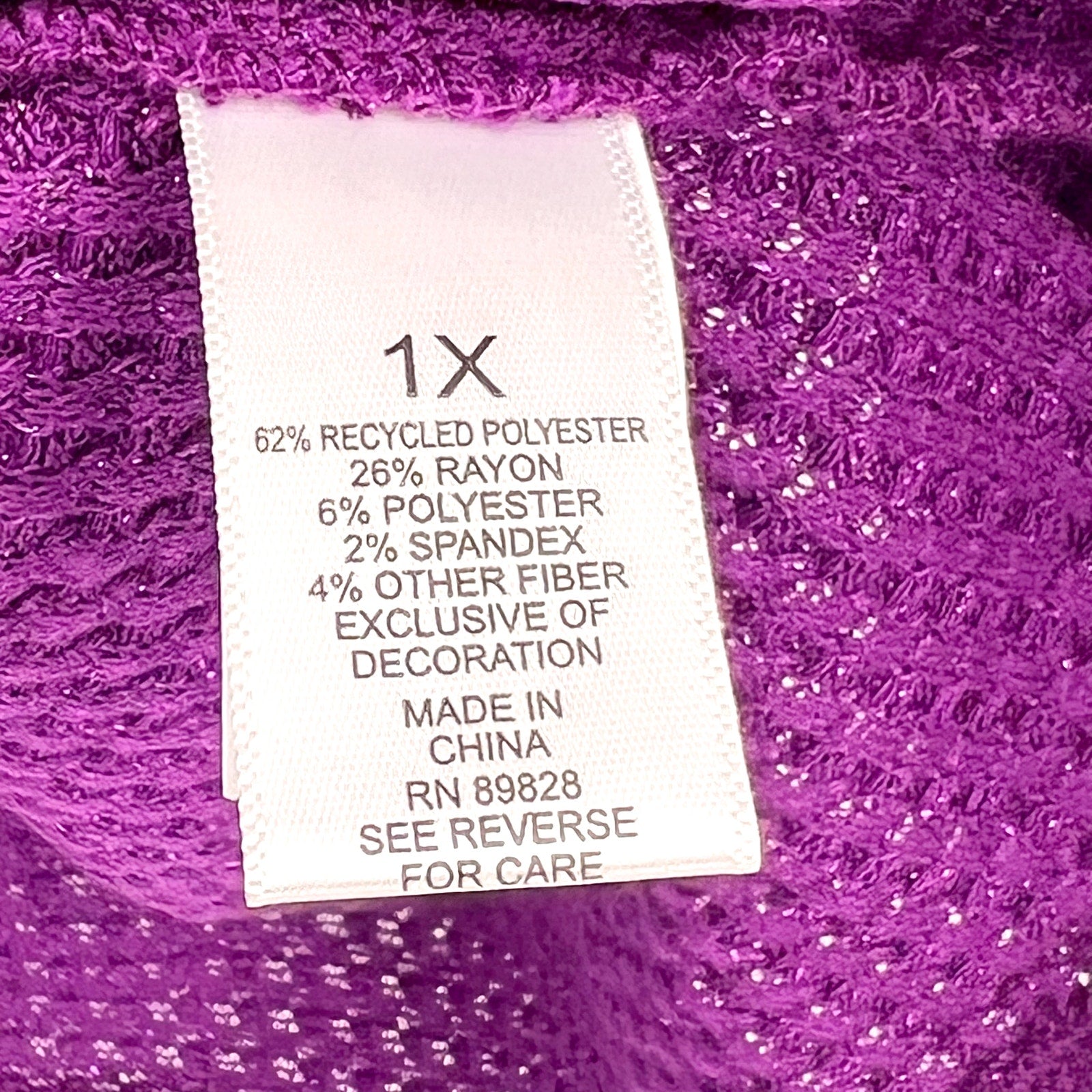 LOGO LORI GOLDSTEIN Metallic Waffle Knit Top 1X Purple Long Sleeve NWOT