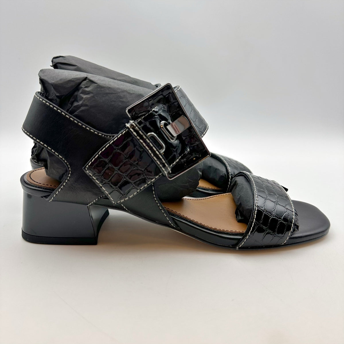 Donald Pliner Womens Vixi Heeled Sandals Size 5 M Black Patent Leather NIB