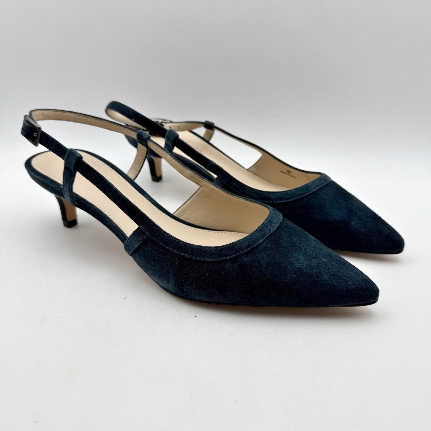 Pelle Moda Womens Deena Kitten Heels US 9 M EU 40 Navy Suede Slingback NIB