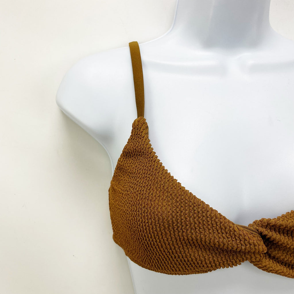 Good American Always Fits Twisted Bikini Top Size 2 MEDIUM Swim Bronze Brown NWT