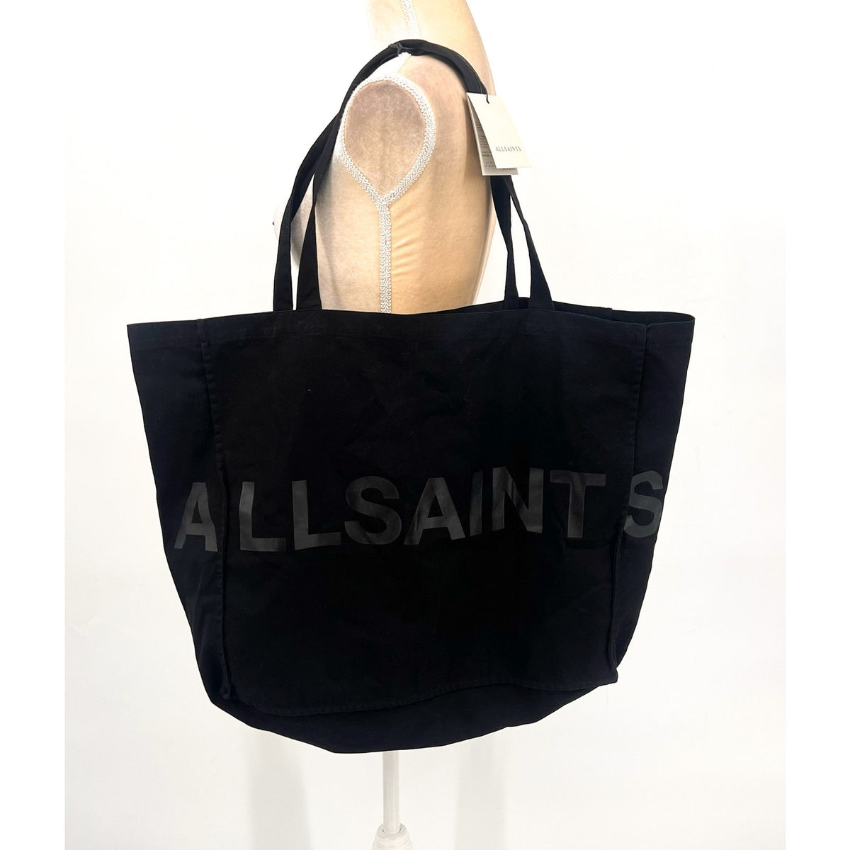ALLSAINTS Unisex Large Biggy Tote One Size Black Logo 100% Cotton NWT