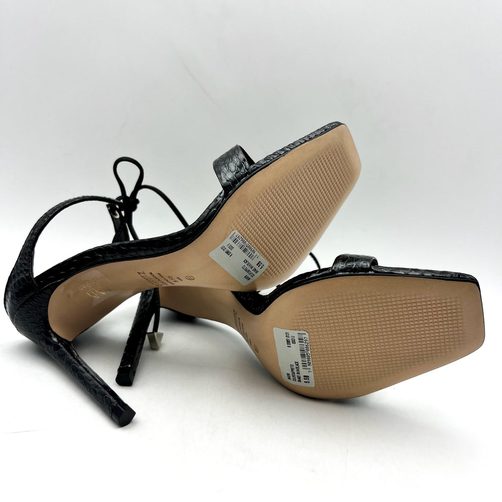 SCHUTZ Womens Mavis Heel Sandals Size 5.5 B Black Snake Shine Leather NIB