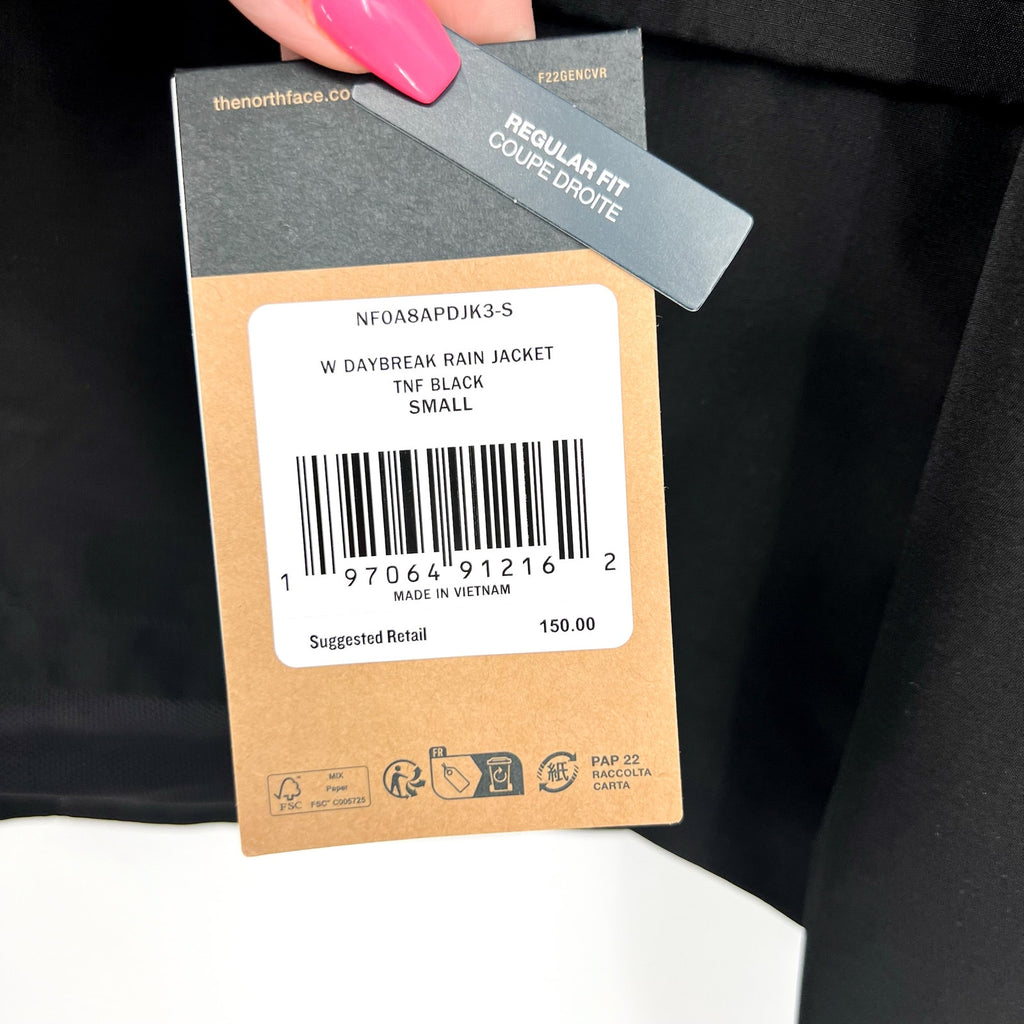 THE NORTH FACE Women's Daybreak Crop Rain Jacket Small TNF Black Hooded NWT