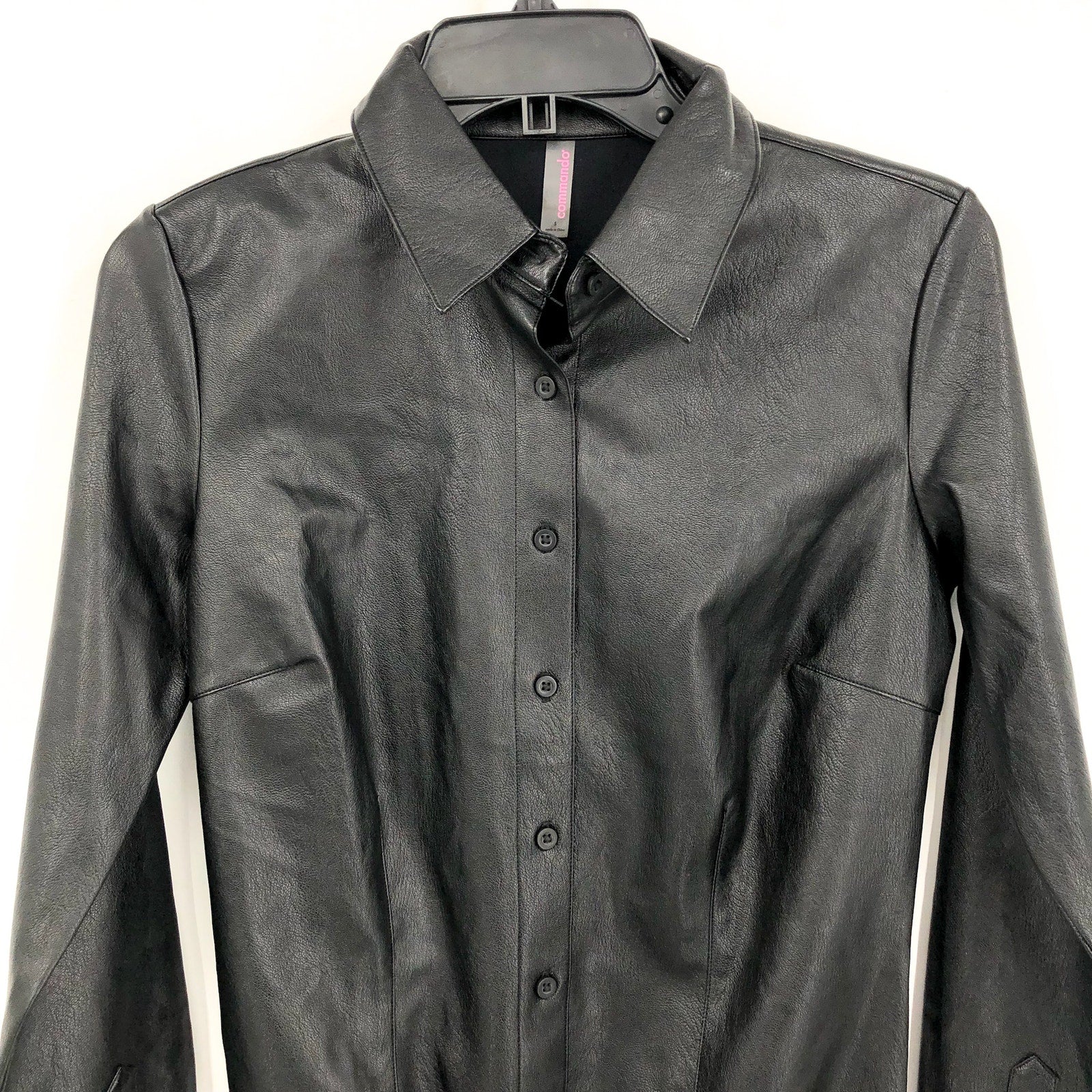 COMMANDO Women's Faux Leather Bodysuit Large Black Lightweight Button Down NWT