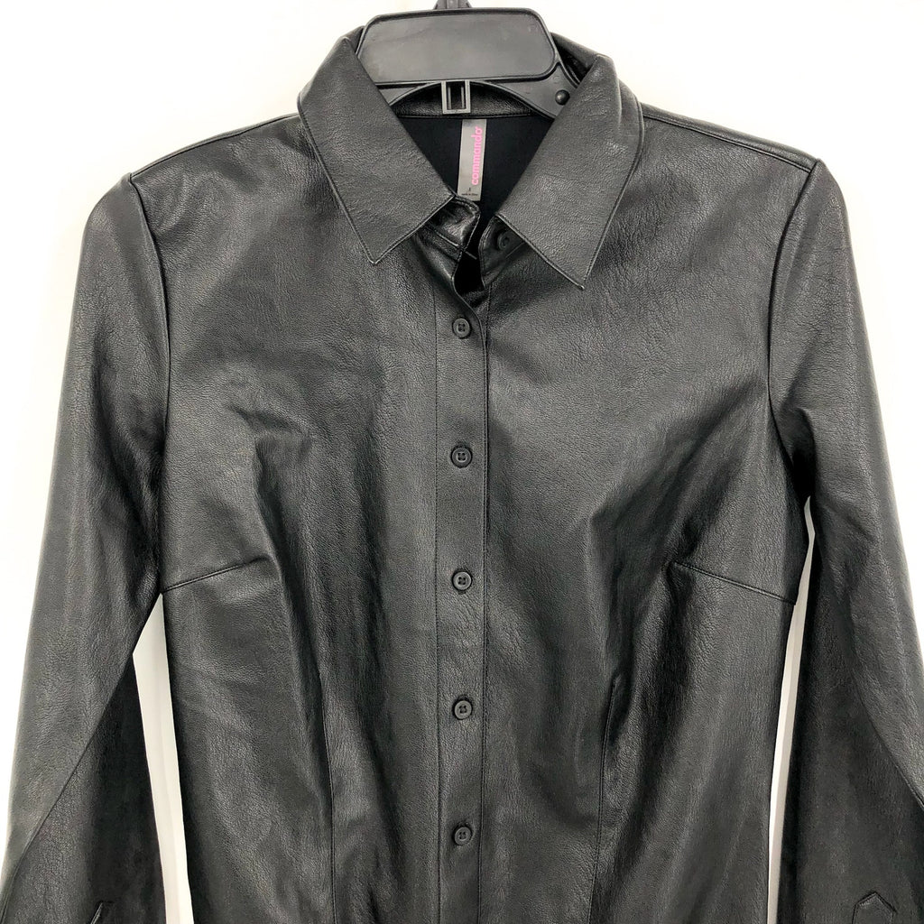 COMMANDO Women's Faux Leather Bodysuit Large Black Lightweight Button Down NWT