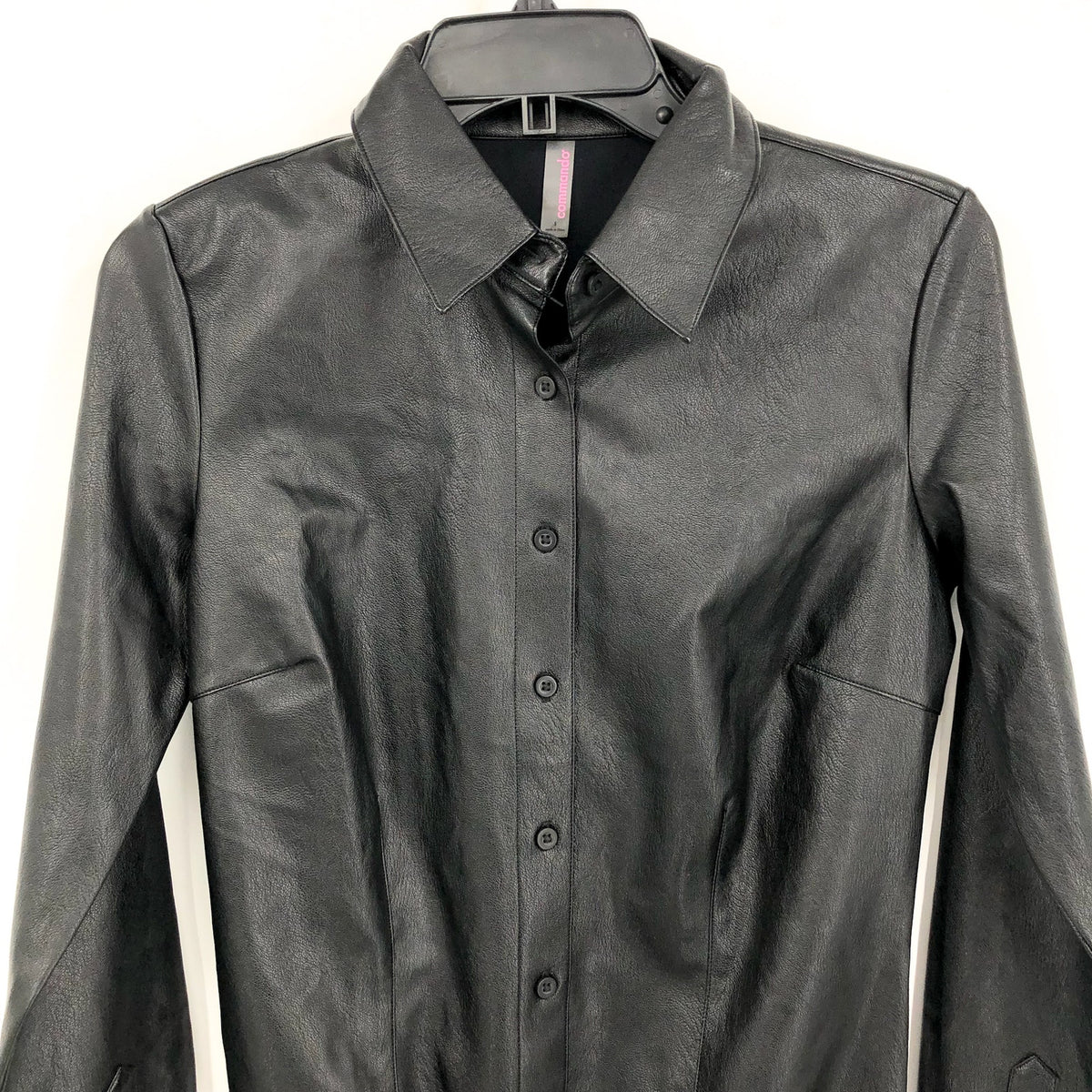 COMMANDO Women's Faux Leather Bodysuit Large Black Lightweight Button Down NWT