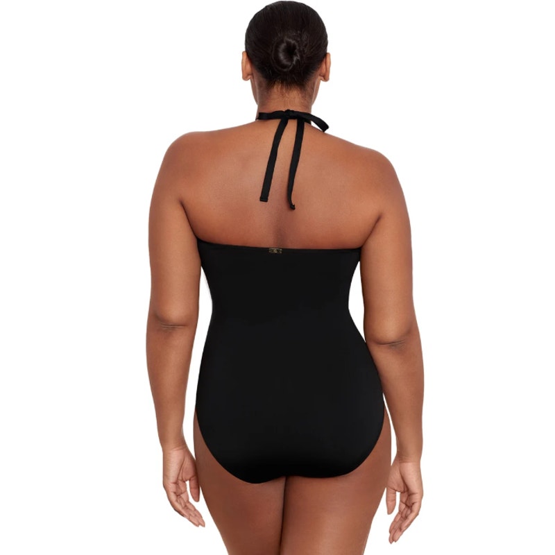 LAUREN RALPH LAUREN High Neck One-Piece Swimsuit 8 Black Beach Club Solids NWT