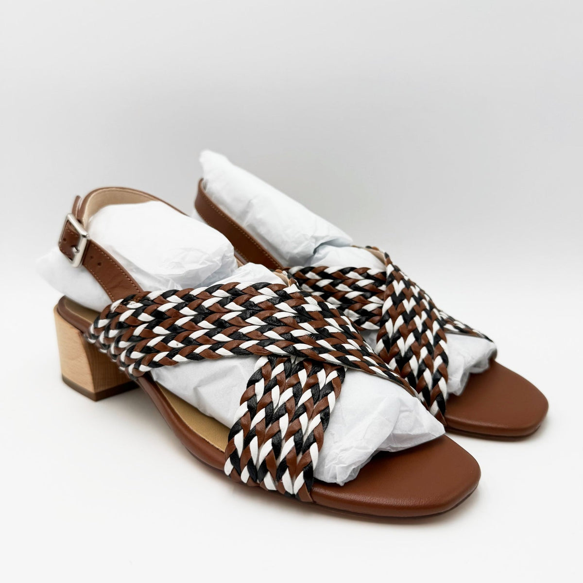 Vaneli Womens Cadmus Woven Slingback Sandals Size 7 Brown Block Heel NIB