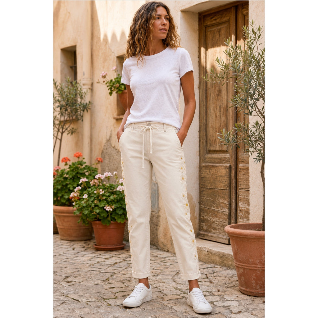 DRIFTWOOD Women's Embroidered Casual Pants XL Beige Floral NWT