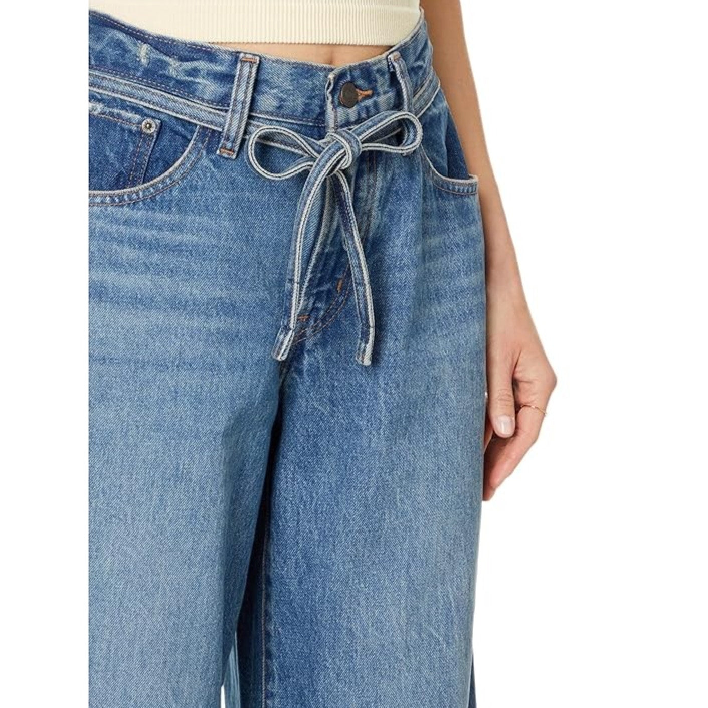 LEVI'S Womens XL Straight Jeans 29x31 US 8 Medium Blue Tie Waist A8701-0005 NWT