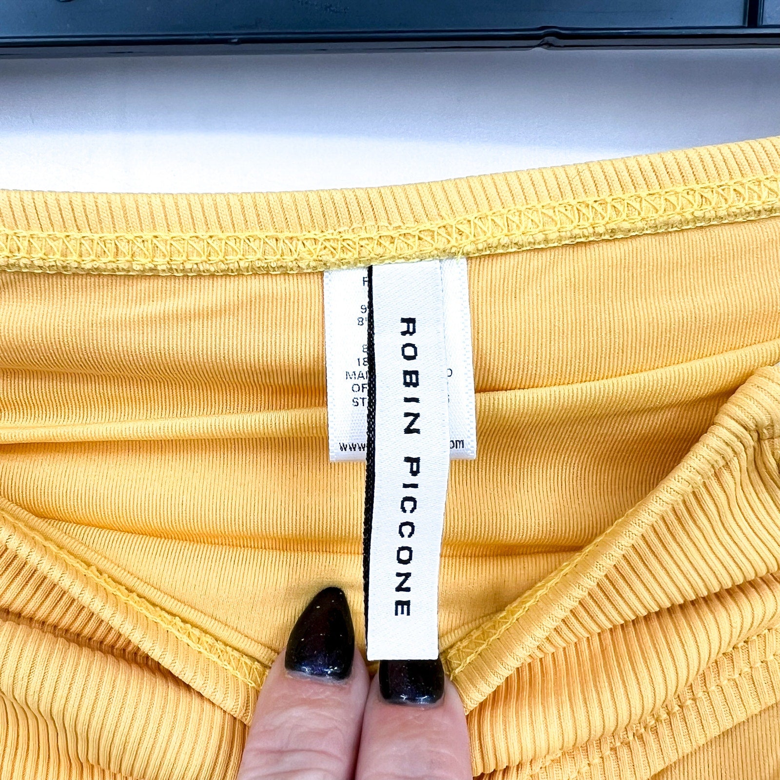 ROBIN PICCONE Women's Amy Tab Side Bikini Bottom Medium Yellow Yolk Ribbed NWT