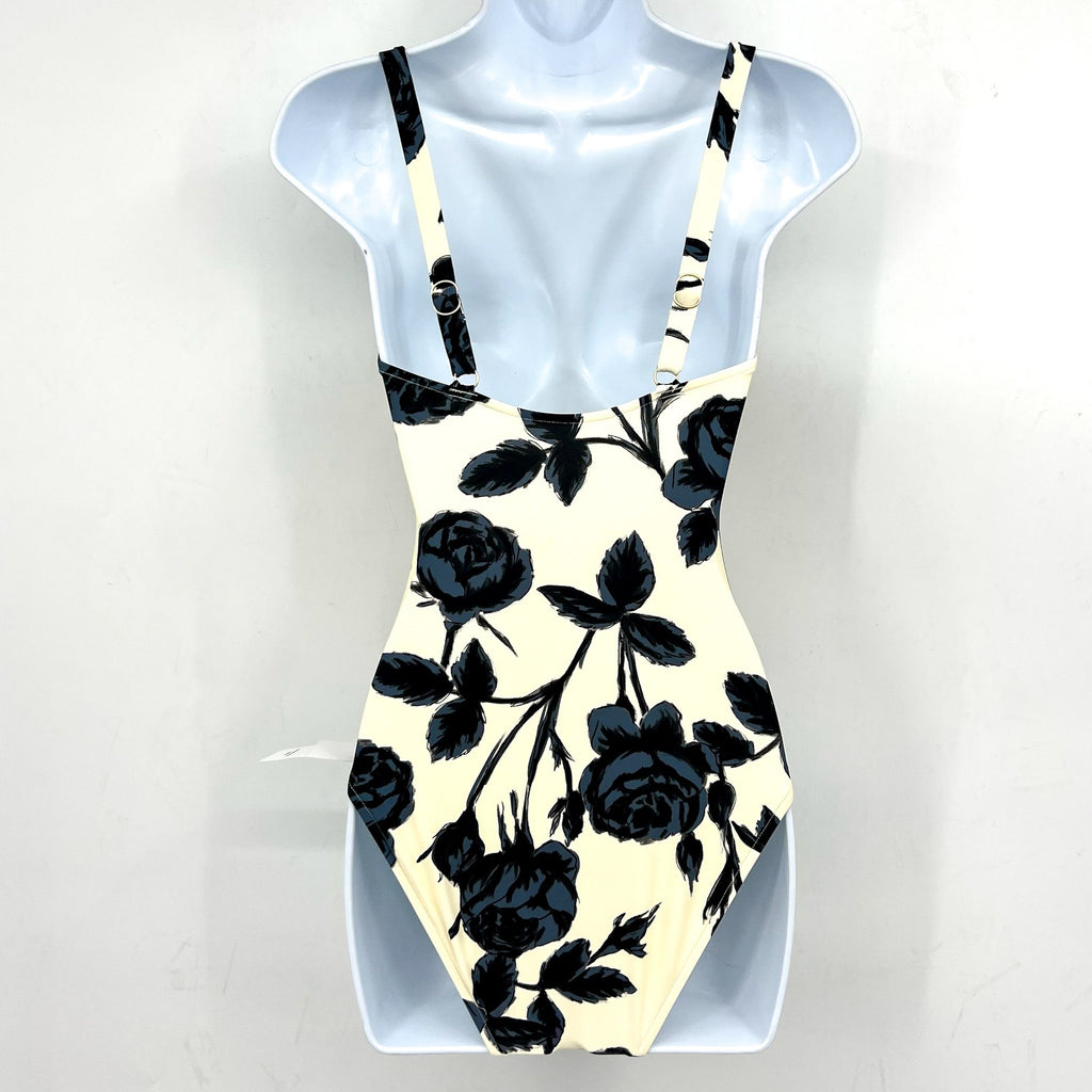 SEAFOLLY Rococo One Piece Swimsuits Size 4 Black Cream Floral Underwire NWT