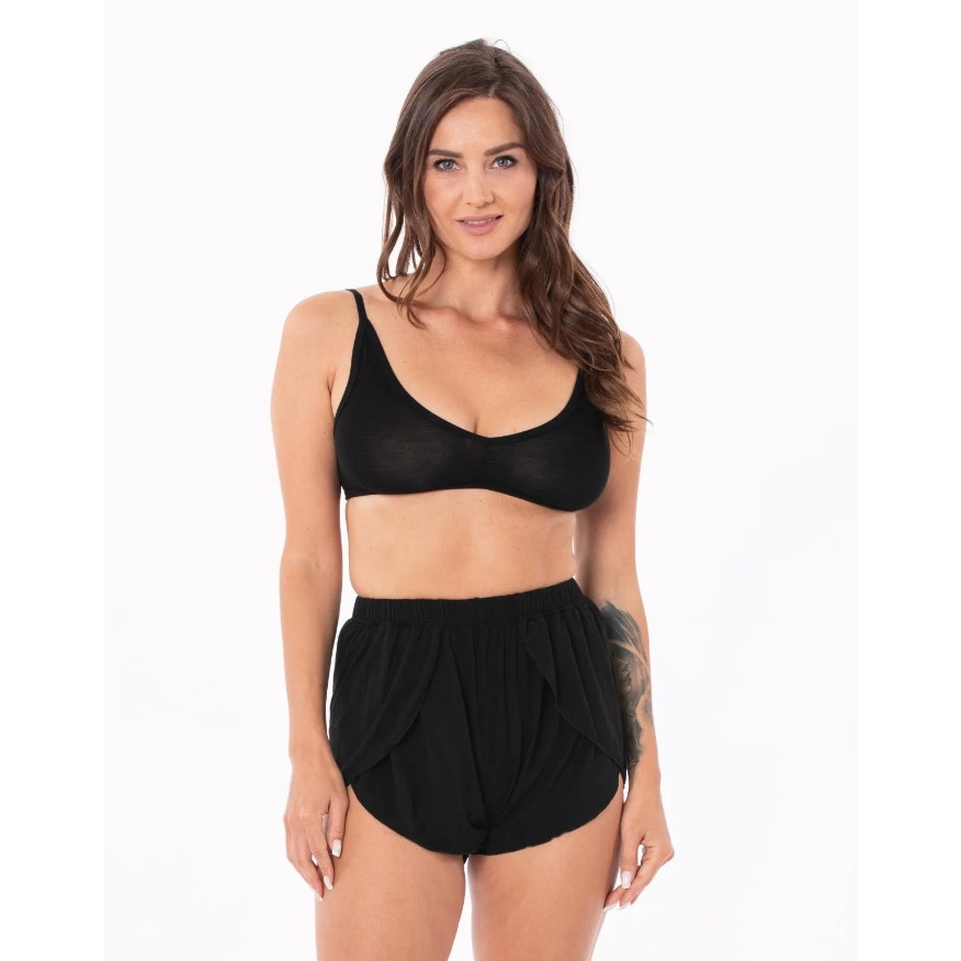 KICKEE PANTS Sleeping Bra Shorts & Duster Robe Set Small Black Midnight NWT