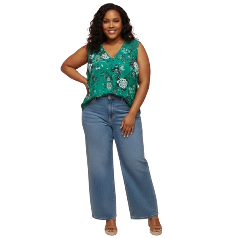 DANIEL RAINN Women's Sleeveless Crochet Lace Top 3X Tropical Green Floral NWT