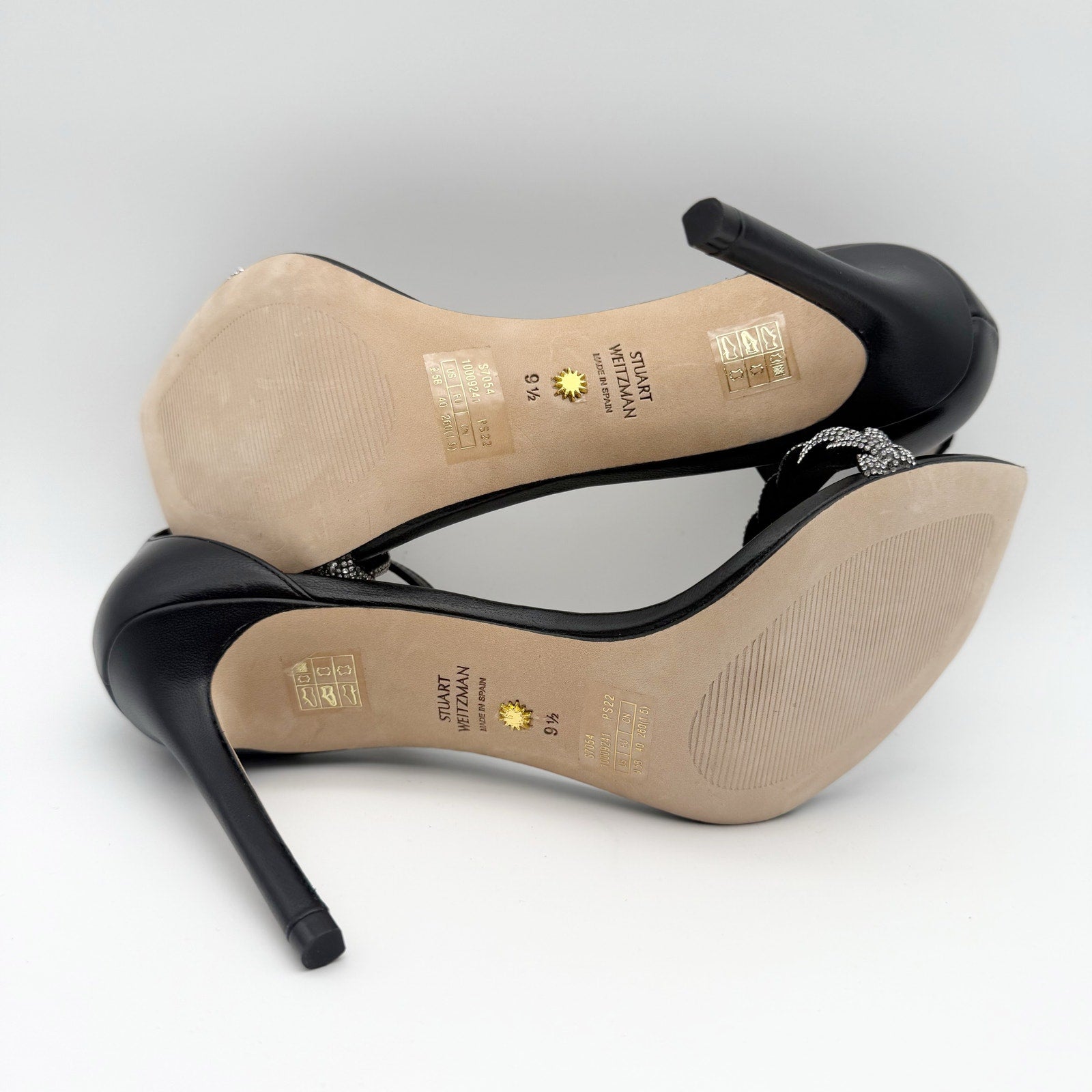 Stuart Weitzman Women Nudistcurve 100 Highshine Sandal US 9.5 Black Leather NWOB